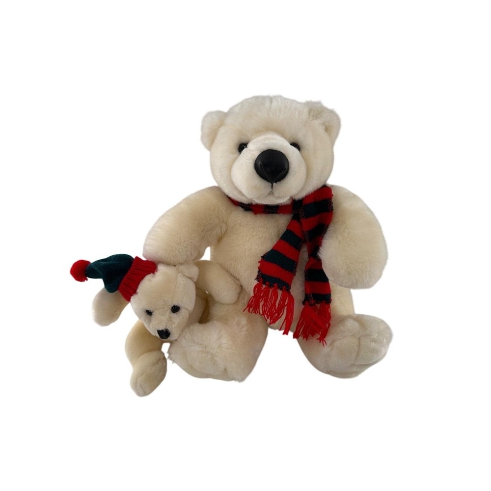 Kids Preferred Polar Bear Mama Baby Plush Set Scarf Hat Christmas 12"‎ stuffed